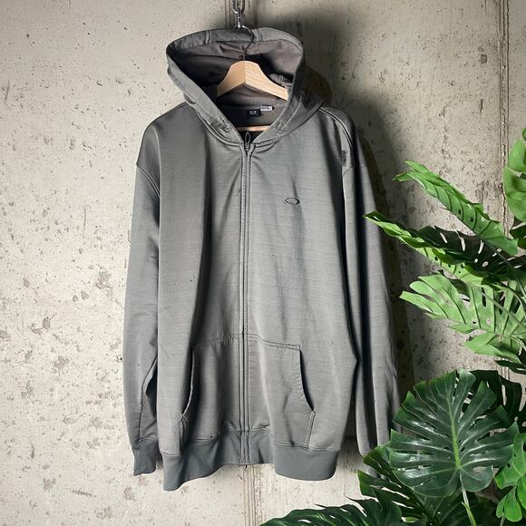 Oakley Sportswear Y2K Distressed Charcoal Grey XL Essential Zip Up Hoodie - Picture 1 of 4